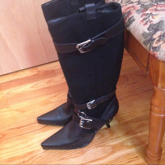Dolce and Gabbana black leather/textile boots 9.5