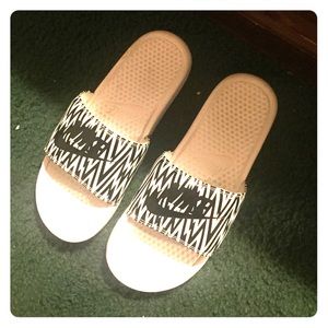 Black and White Nike Slides