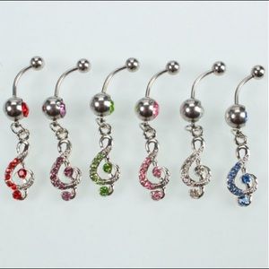 🎼 New RED Music Note Clef Belly Ring