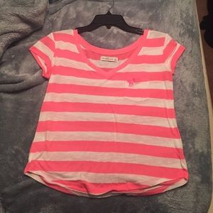Pink-Striped Abercrombie v-neck tshirt