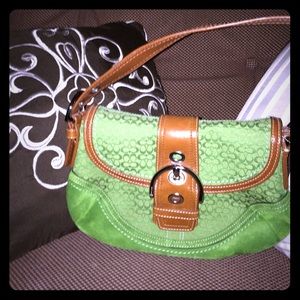 Like NEW green coach leather trim bag ! Authentic