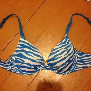 Victoria's Secret PINK neon blue push-up zebra bra