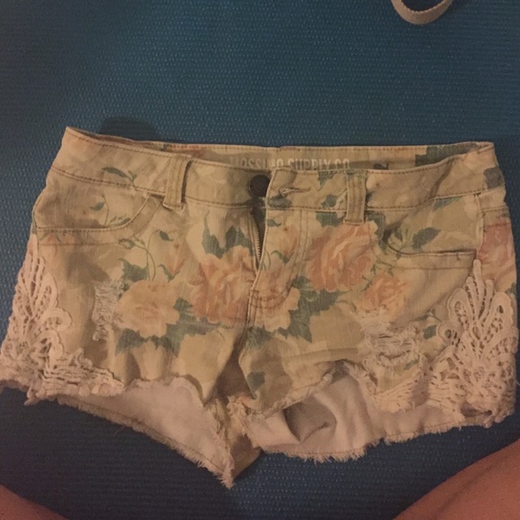 Tan and flower patterned shorts