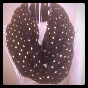 Black and gold heart infinity scarf