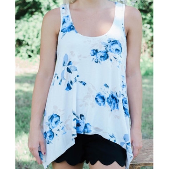 LIMITED TIME PRICE Floral Tank Royal Blue Print - Picture 1 of 1