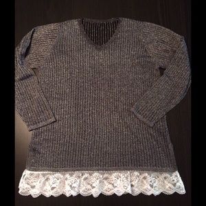 Oversized Dark Gray/Metallic V-neck Sweater