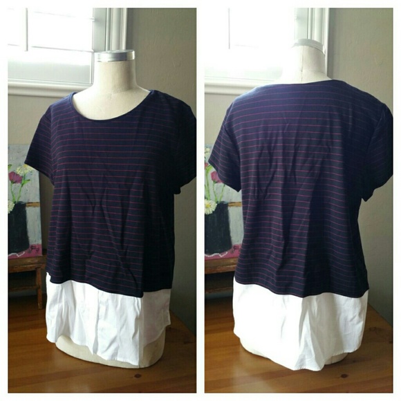 Ann Taylor Structured Striped Tee with Button Down