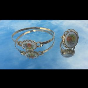 Vintage french ceramic bracelet and locket ring