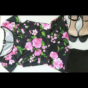 Black floral peplum top