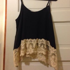 Adorable Black chiffon tank top with cream lace