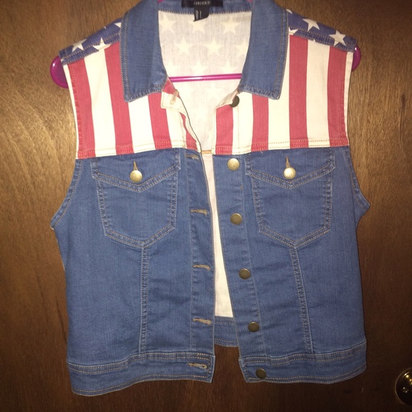 American Flag printed jean jacket
