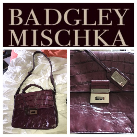 Leather Aubergine Croc handbag