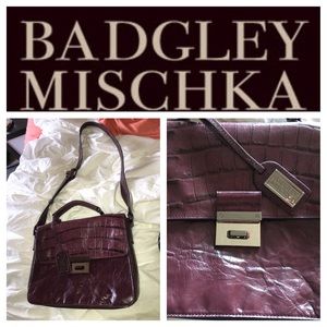Leather Aubergine Croc handbag