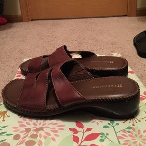 Brown leather slip on