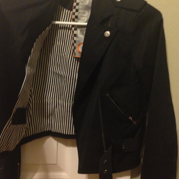 L.A.M.B chic moto stripe silk lined Jacket - Picture 2 of 4