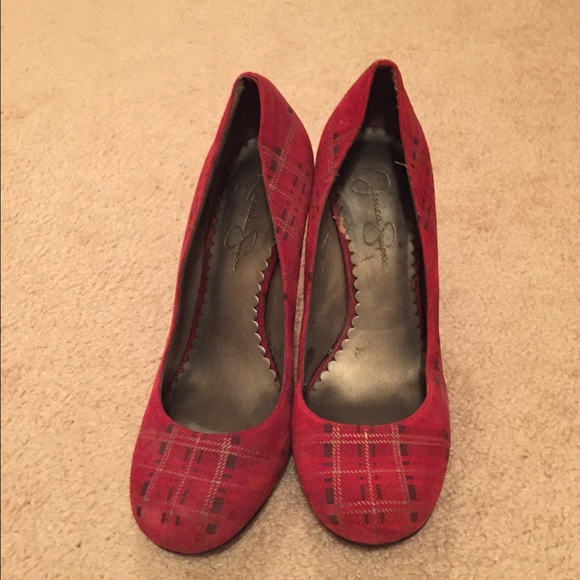 Jessica Simpson plaid red shoes