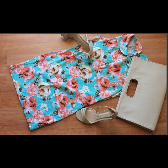 Teal floral bodycon dress