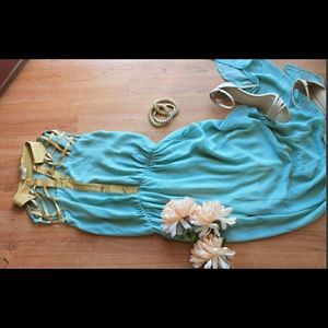 Teal chiffon dress with split.