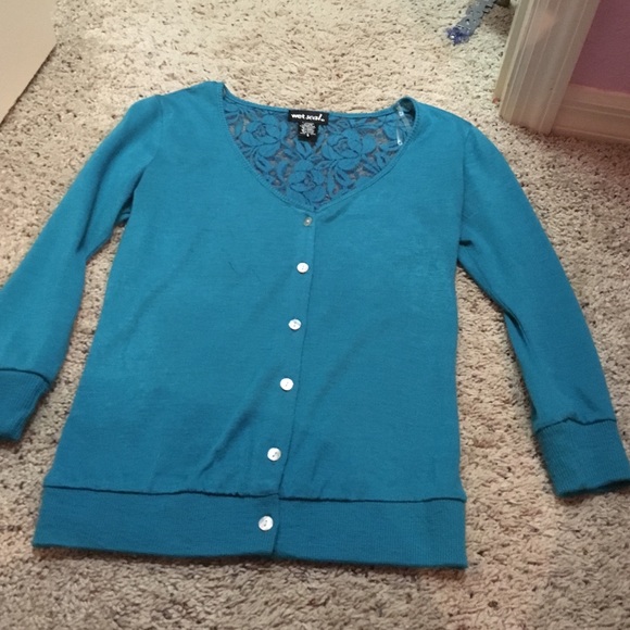Blue button up sweater