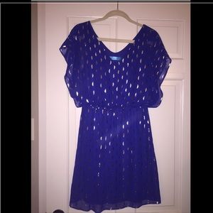 Francesca's Royal Blue and Gold Metallic Dress