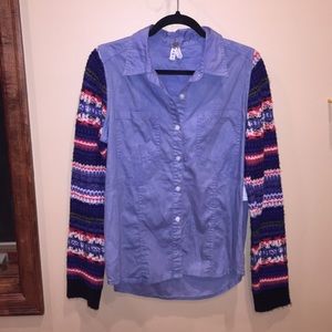 Free People Chambray Sweater Sleeve Button Down