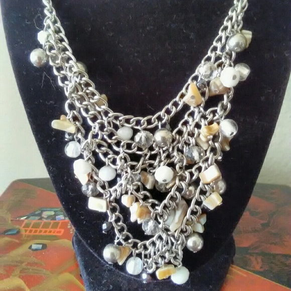 Silver tone bib necklace