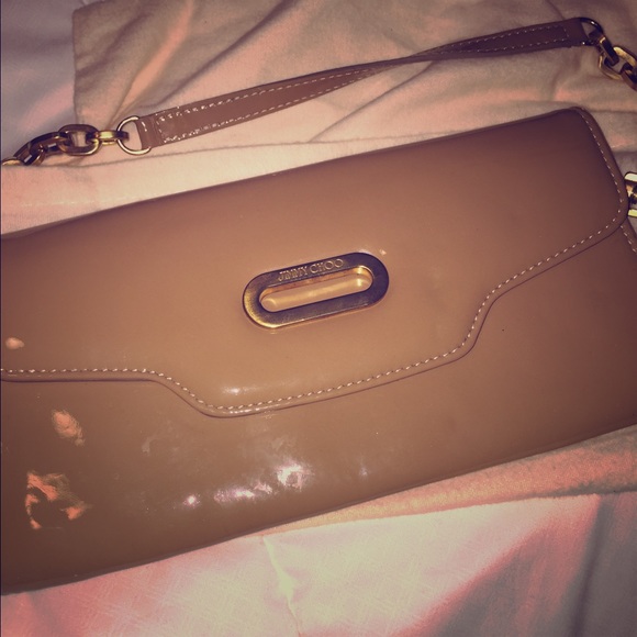 Jimmy Choo Handbags - Jimmy Choo nude patent clutch with chain strap