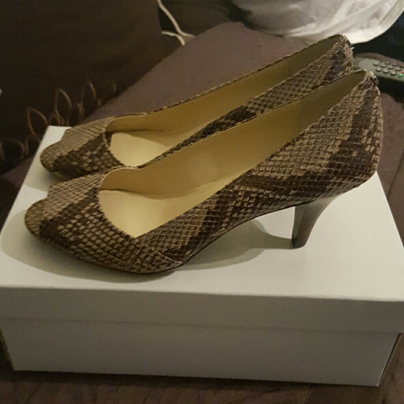 Open toe reptile heels