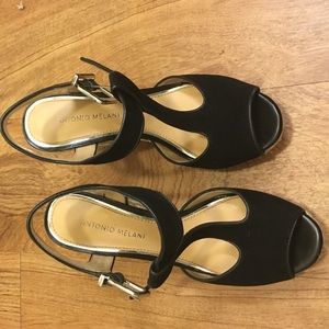 Antonio Melani Black Wedges Worn Once