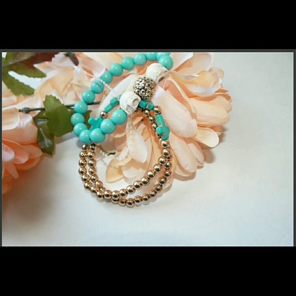 Teal and gold bracelet set. New without tags. - Picture 2 of 2