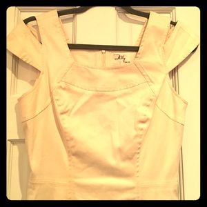 Milly: fitted cap sleeve cream dress.