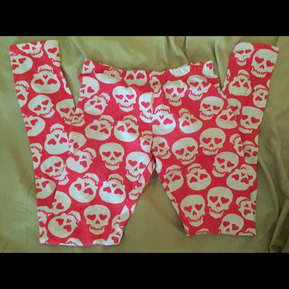 💀 SOLD 💀 pink & white skull leggings - Picture 3 of 4
