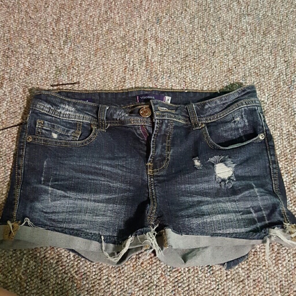 Distressed jean shorts