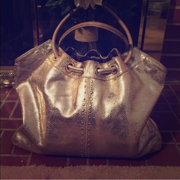 Metallic gold leather tote