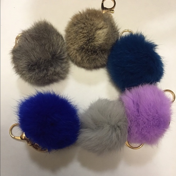 Rabbit fur puff ball key chain charm
