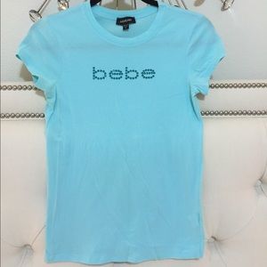 🆕 Turquoise bebe Logo Rhinestone Tee