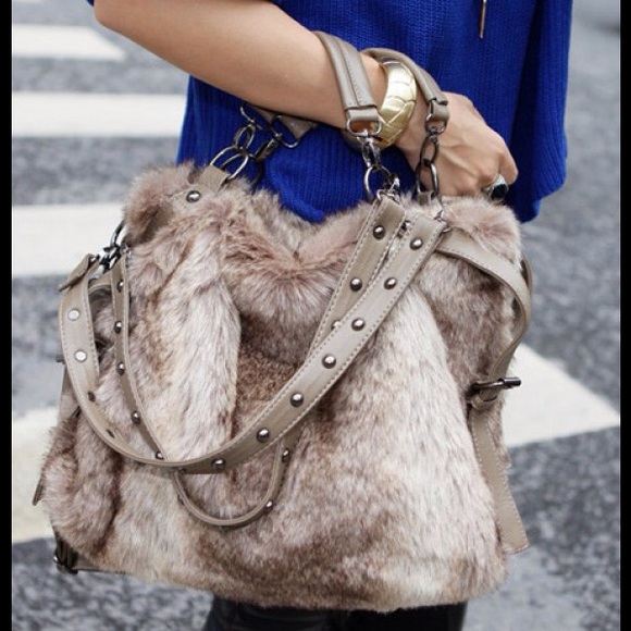 Handbags - BOTH SOLD😞 Faux Fur Purse With Studded Straps