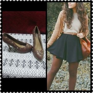 Brown leather gold studded heels