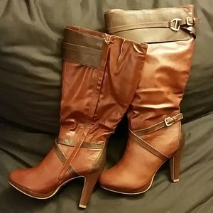 Caramel and brown knee boots