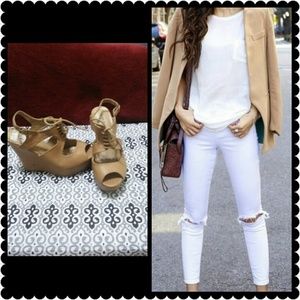 Tan lace up wedges
