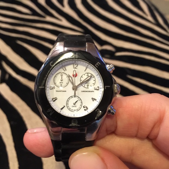 Michelle watch black strap and white face