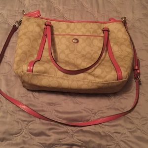 Tan and pink Coach purse