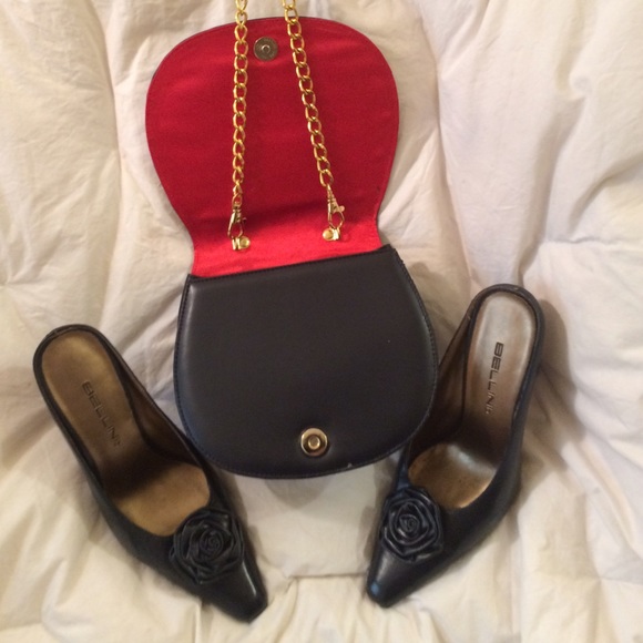 BELLINI Navy Blue Slides & Matching Handbag - Picture 2 of 4