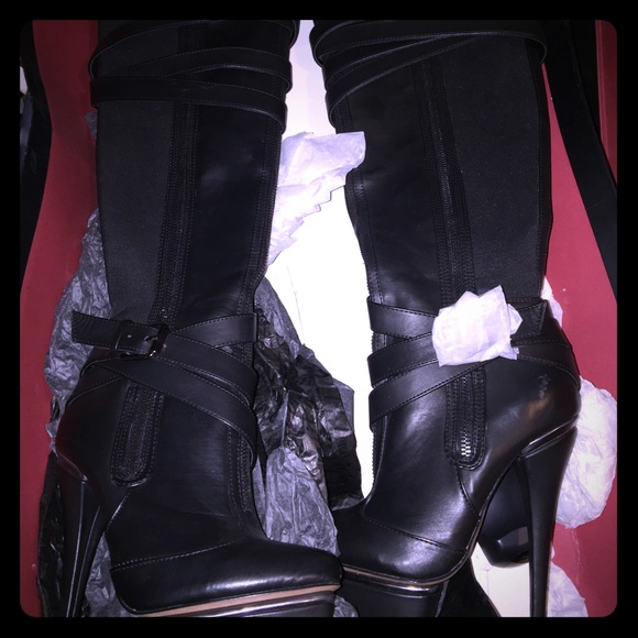 Black leather and Spandex boots by Wild pair