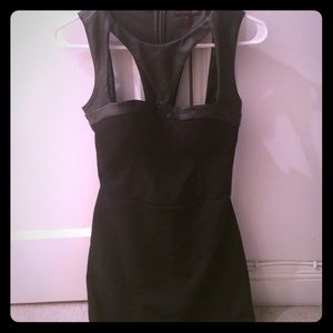 Black dress with faux leather trim