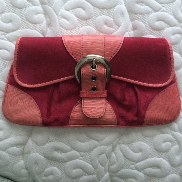 Isabella Fiore pink suede & leather clutch