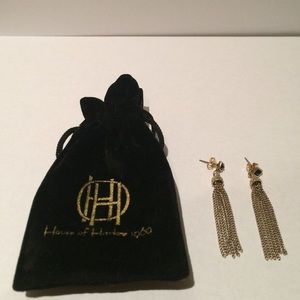 NEW House of Harlow black diamond+tassel earrings
