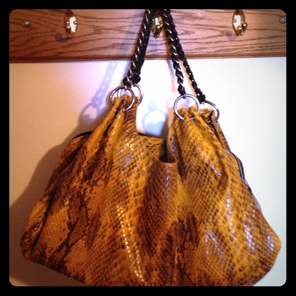 Large yellow snakeskin purse