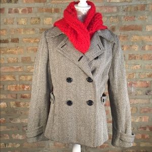 Black and White Herringbone Peacoat