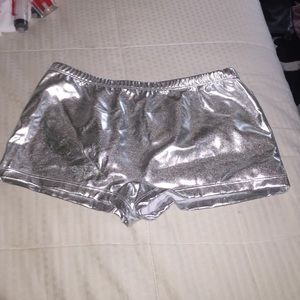 Metallic silver rave shorts